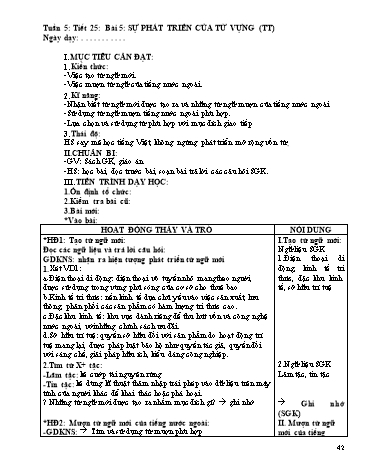 Giáo án Ngữ văn Lớp 9 - Tiết 25, Bài 5: Sự phát triển của từ vựng (Tiếp theo)