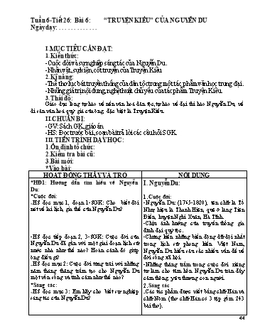 Giáo án Ngữ văn Lớp 9 - Tiết 26, Bài 6: Văn bản: Truyện Kiều của Nguyễn Du