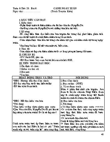 Giáo án Ngữ văn Lớp 9 - Tiết 28, Bài 6: Văn bản: Cảnh ngày xuân (Trích Truyện Kiều)