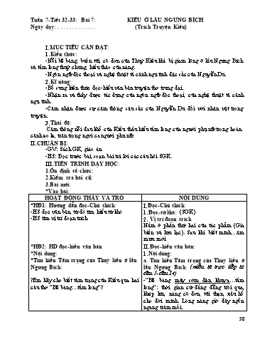 Giáo án Ngữ văn Lớp 9 - Tiết 32+33, Bài 7: Văn bản: Kiều ở lầu Ngưng Bích (Trích Truyện Kiều)