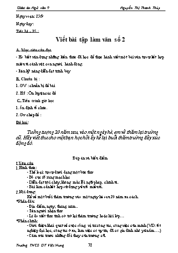 Giáo án Ngữ văn Lớp 9 - Tiết 34+35: Viết bài tập làm văn số 2 - Trường THCS ĐT Việt Hưng