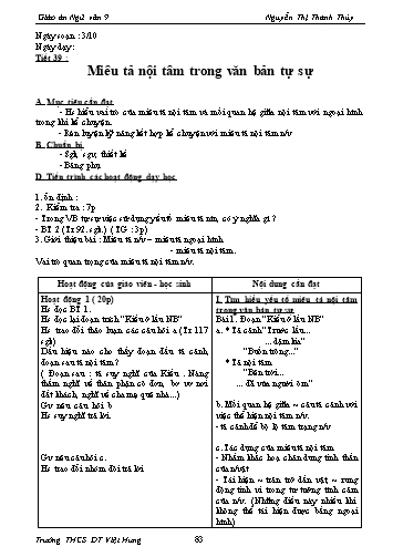 Giáo án Ngữ văn Lớp 9 - Tiết 39: Miêu tả nội tâm trong văn bản tự sự - Trường THCS ĐT Việt Hưng