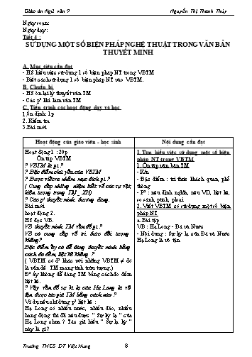 Giáo án Ngữ văn Lớp 9 - Tiết 4: Sử dụng một số biện pháp nghệ thuật trong văn bản thuyết minh - Trường THCS ĐT Việt Hưng