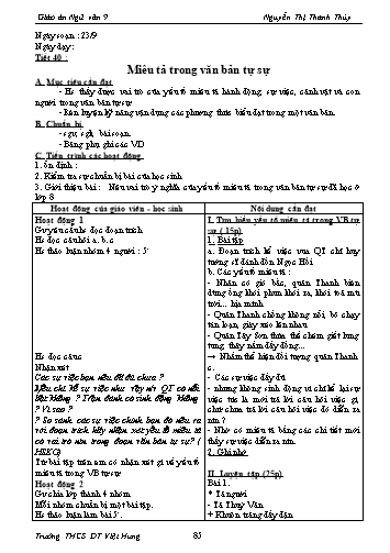 Giáo án Ngữ văn Lớp 9 - Tiết 40: Miêu tả trong văn bản tự sự - Trường THCS ĐT Việt Hưng