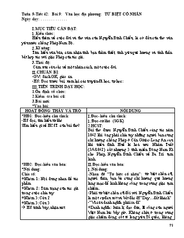 Giáo án Ngữ văn Lớp 9 - Tiết 42, Bài 9: Văn học địa phương: Từ biệt cố nhân