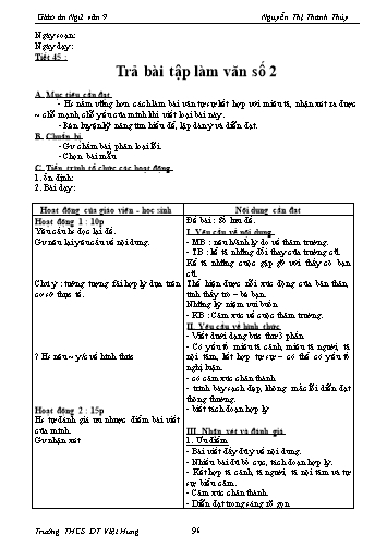 Giáo án Ngữ văn Lớp 9 - Tiết 45: Trả bài tập làm văn số 2 - Trường THCS ĐT Việt Hưng