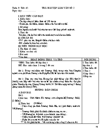 Giáo án Ngữ văn Lớp 9 - Tiết 45: Trả bài tập làm văn số 2