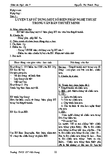 Giáo án Ngữ văn Lớp 9 - Tiết 5: Luyện tập sử dụng một số biện pháp nghệ thuật trong văn bản thuyết minh - Trường THCS ĐT Việt Hưng