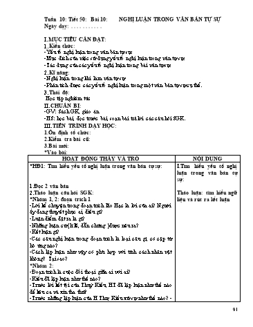 Giáo án Ngữ văn Lớp 9 - Tiết 50, Bài 10: Nghị luận trong văn bản tự sự