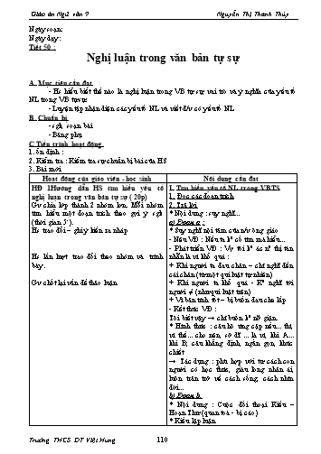 Giáo án Ngữ văn Lớp 9 - Tiết 50: Nghị luận trong văn bản tự sự - Trường THCS ĐT Việt Hưng
