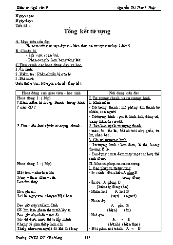 Giáo án Ngữ văn Lớp 9 - Tiết 53: Tổng kết từ vựng - Trường THCS ĐT Việt Hưng
