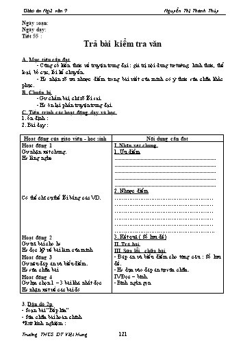 Giáo án Ngữ văn Lớp 9 - Tiết 55: Trả bài kiểm tra văn - Trường THCS ĐT Việt Hưng