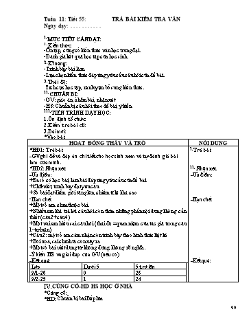 Giáo án Ngữ văn Lớp 9 - Tiết 55: Trả bài kiểm tra văn