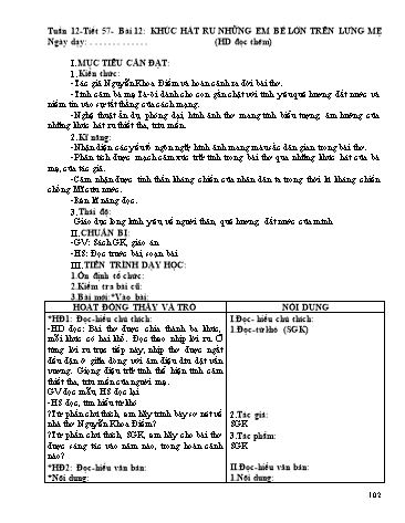 Giáo án Ngữ văn Lớp 9 - Tiết 57, Bài 12: Văn bản: Khúc hát ru những em bé trên lưng mẹ (Hướng dẫn đọc thêm)