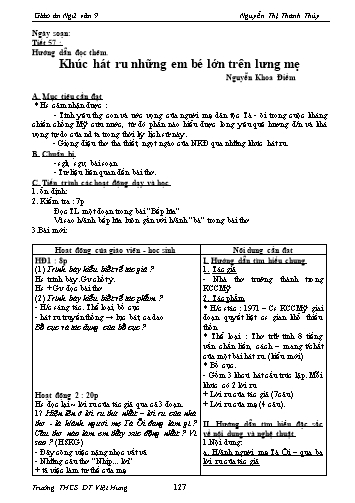 Giáo án Ngữ văn Lớp 9 - Tiết 57: Hướng dẫn đọc thêm: Khúc hát ru những em bé lớn trên lưng mẹ - Trường THCS ĐT Việt Hưng