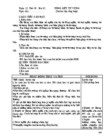 Giáo án Ngữ văn Lớp 9 - Tiết 59, Bài 12: Tổng kết từ vựng (Luyện tập tổng hợp)