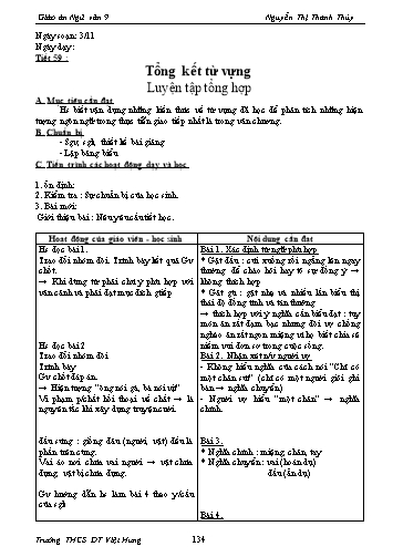 Giáo án Ngữ văn Lớp 9 - Tiết 59: Tổng kết từ vựng. Luyện tập tổng hợp - Trường THCS ĐT Việt Hưng