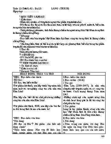 Giáo án Ngữ văn Lớp 9 - Tiết 61+62, Bài 13: Văn bản: Làng (Trích)