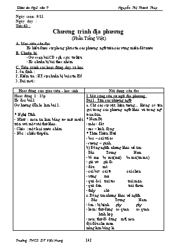 Giáo án Ngữ văn Lớp 9 - Tiết 63: Chương trình địa phương (Phần Tiếng Việt) - Trường THCS ĐT Việt Hưng