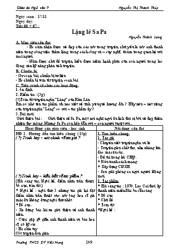 Giáo án Ngữ văn Lớp 9 - Tiết 66+67: Văn bản: Lặng lẽ Sa Pa - Trường THCS ĐT Việt Hưng