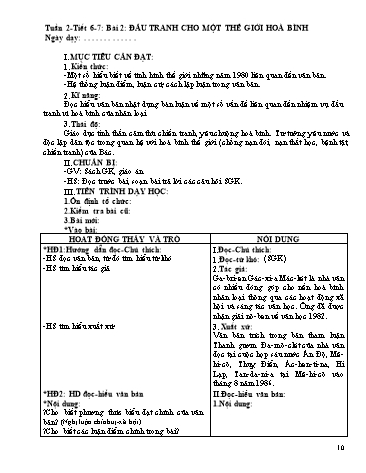 Giáo án Ngữ văn Lớp 9 - Tiết 6+7, Bài 2: Văn bản: Đấu tranh cho một thế giới hòa bình