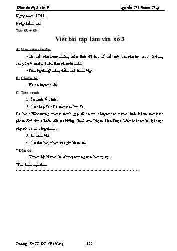 Giáo án Ngữ văn Lớp 9 - Tiết 68+69: Viết bài tập làm văn số 3 - Trường THCS ĐT Việt Hưng