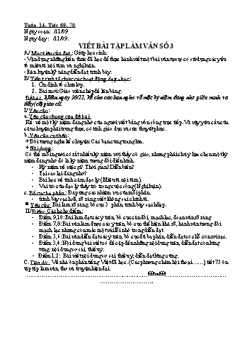 Giáo án Ngữ văn Lớp 9 - Tiết 69+70: Viết bài tập làm văn số 3