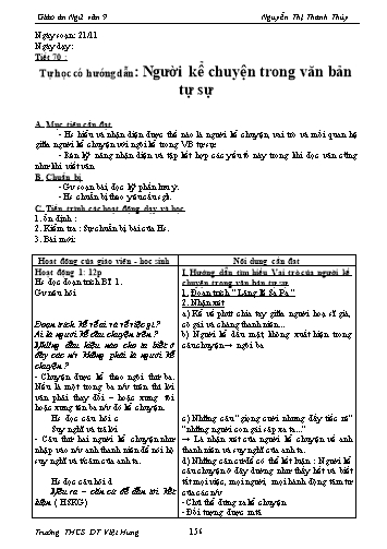 Giáo án Ngữ văn Lớp 9 - Tiết 70: Tự học có hướng dẫn: Người kể chuyện trong văn bản tự sự - Trường THCS ĐT Việt Hưng