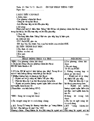 Giáo án Ngữ văn Lớp 9 - Tiết 71+72, Bài 15: Ôn tập phần Tiếng Việt