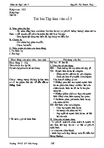 Giáo án Ngữ văn Lớp 9 - Tiết 81: Trả bài Tập làm văn số 3 - Trường THCS ĐT Việt Hưng