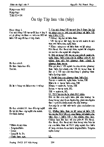 Giáo án Ngữ văn Lớp 9 - Tiết 83+84: Ôn tập Tập làm văn (Tiếp) - Trường THCS ĐT Việt Hưng