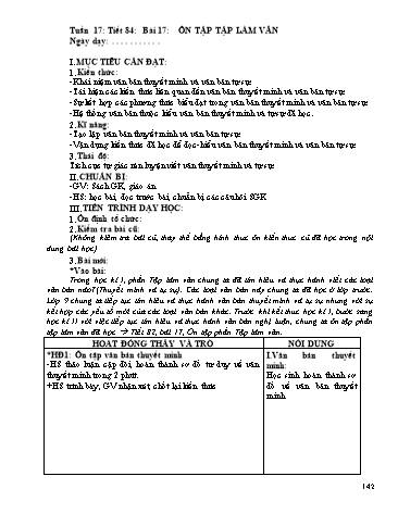 Giáo án Ngữ văn Lớp 9 - Tiết 84, Bài 17: Ôn tập Tập làm văn