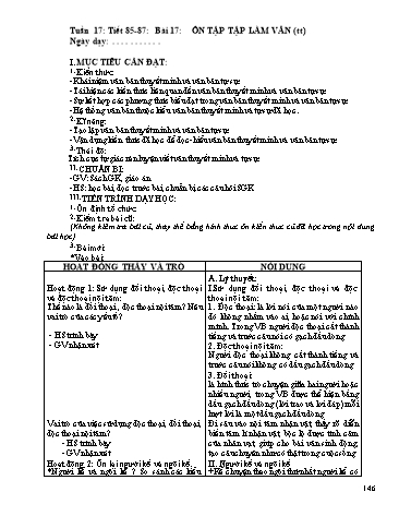 Giáo án Ngữ văn Lớp 9 - Tiết 85, Bài 17: Ôn tập Tập làm văn (Tiếp theo)
