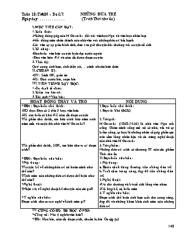 Giáo án Ngữ văn Lớp 9 - Tiết 86, Bài 17: Văn bản: Những đứa trẻ (Trích Thời thơ ấu)