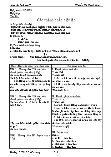 Giáo án Ngữ văn Lớp 9 - Tiết 98: Các thành phần biệt lập - Trường THCS ĐT Việt Hưng