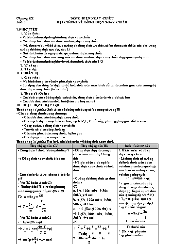 Giáo án Vật lý Khối 12 - Chương III: Dòng điện xoay chiều - Bài 12: Đại cương về dòng điện xoay chiều