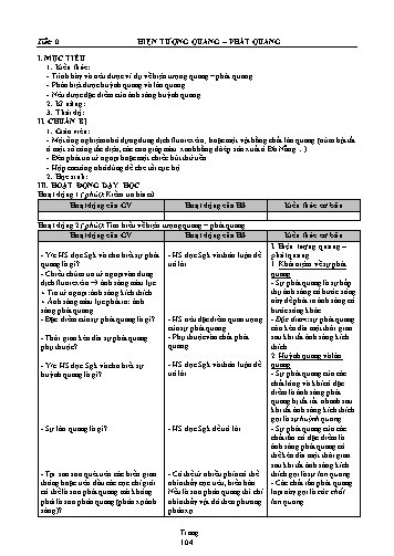 Giáo án Vật lý Khối 12 - Chương VI: Lượng tử ánh sáng - Bài 32: Hiện tượng quang-phát quang