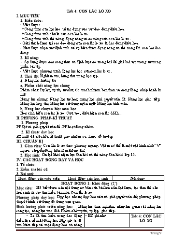 Giáo án Vật lý Lớp 12 - Chương I. Dao động cơ - Tiết 4, Bài 2: Con lắc lò xo