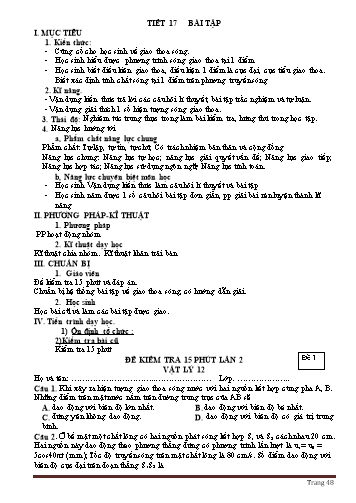 Giáo án Vật lý Lớp 12 - Chương II: Sóng cơ và sóng âm - Tiết 17: Bài tập