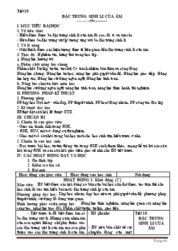 Giáo án Vật lý Lớp 12 - Chương II: Sóng cơ và sóng âm - Tiết 21, Bài 11: Đặc trưng sinh lí của âm