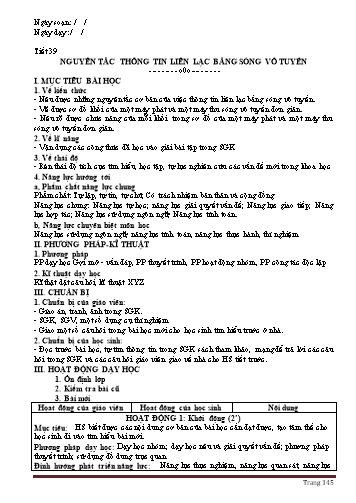 Giáo án Vật lý Lớp 12 - Chương IV: Dao động và sóng điện - Tiết 39, Bài 23: Nguyên tắc thông tin liên lạc bằng sóng vô tuyến