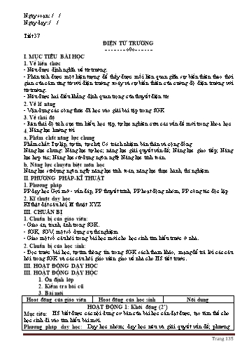 Giáo án Vật lý Lớp 12 - Chương IV: Dao động và sóng điện - Tiết 37, Bài 21: Điện từ trường