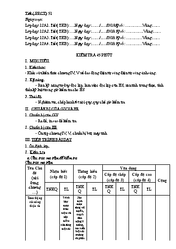 Giáo án Vật lý Lớp 12 - Chương V: Sóng ánh sáng - Tiết 50: Kiểm tra 1 tiết