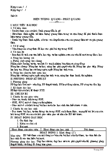 Giáo án Vật lý Lớp 12 - Chương VI: Lượng tử ánh sáng - Tiết 54, Bài 32: Hiện tượng quang-phát quang