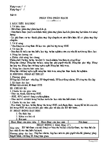 Giáo án Vật lý Lớp 12 - Chương VII: Hạt nhân nguyên tử - Tiết 64, Bài 38: Phản ứng phân hạch