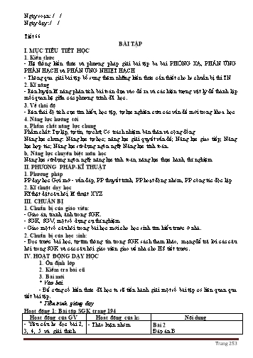 Giáo án Vật lý Lớp 12 - Chương VII: Hạt nhân nguyên tử - Tiết 66: Bài tập