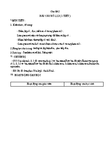 Giáo án Toán Lớp 1 (Chân trời sáng tạo) - Chủ đề 2, Bài: Các số 1, 2, 3