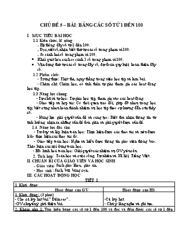 Giáo án Toán Lớp 1 (Chân trời sáng tạo) - Chủ đề 5, Bài: Bằng các số từ 1 đến 100