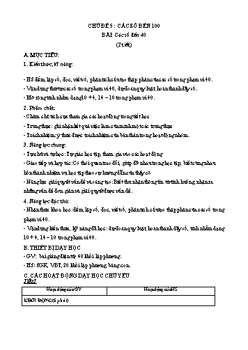 Giáo án Toán Lớp 1 (Chân trời sáng tạo) - Chủ đề 5, Bài: Các số đến 40