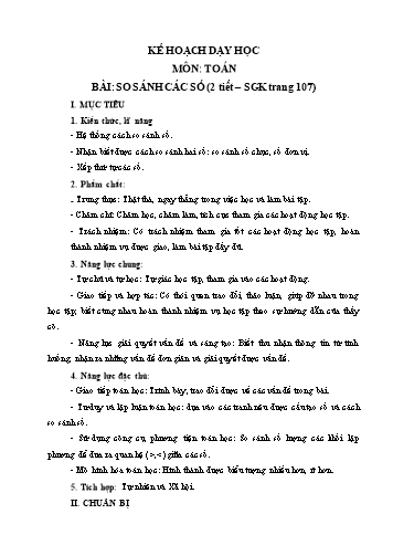 Giáo án Toán Lớp 1 (Chân trời sáng tạo) - Chủ đề 5, Bài: So sánh các số